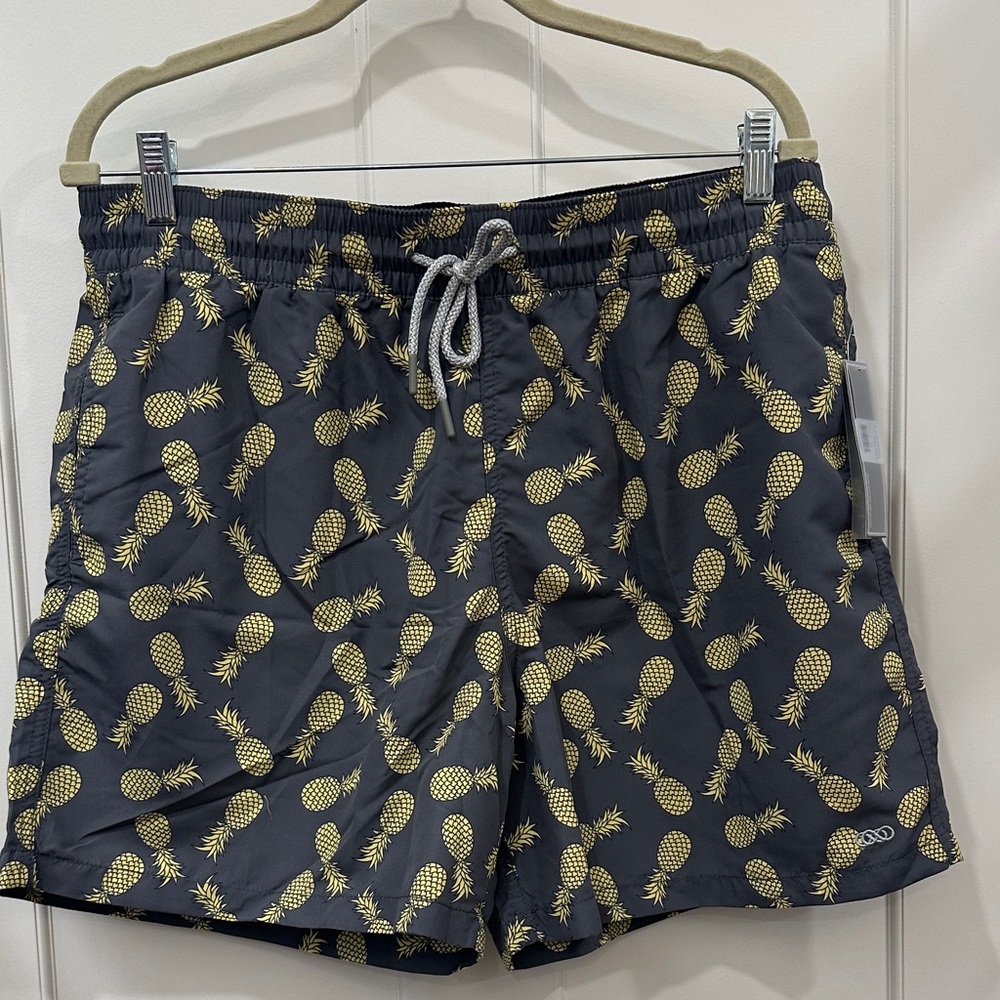 Pineapple Print Men's Swim Trunks - Black and Gold